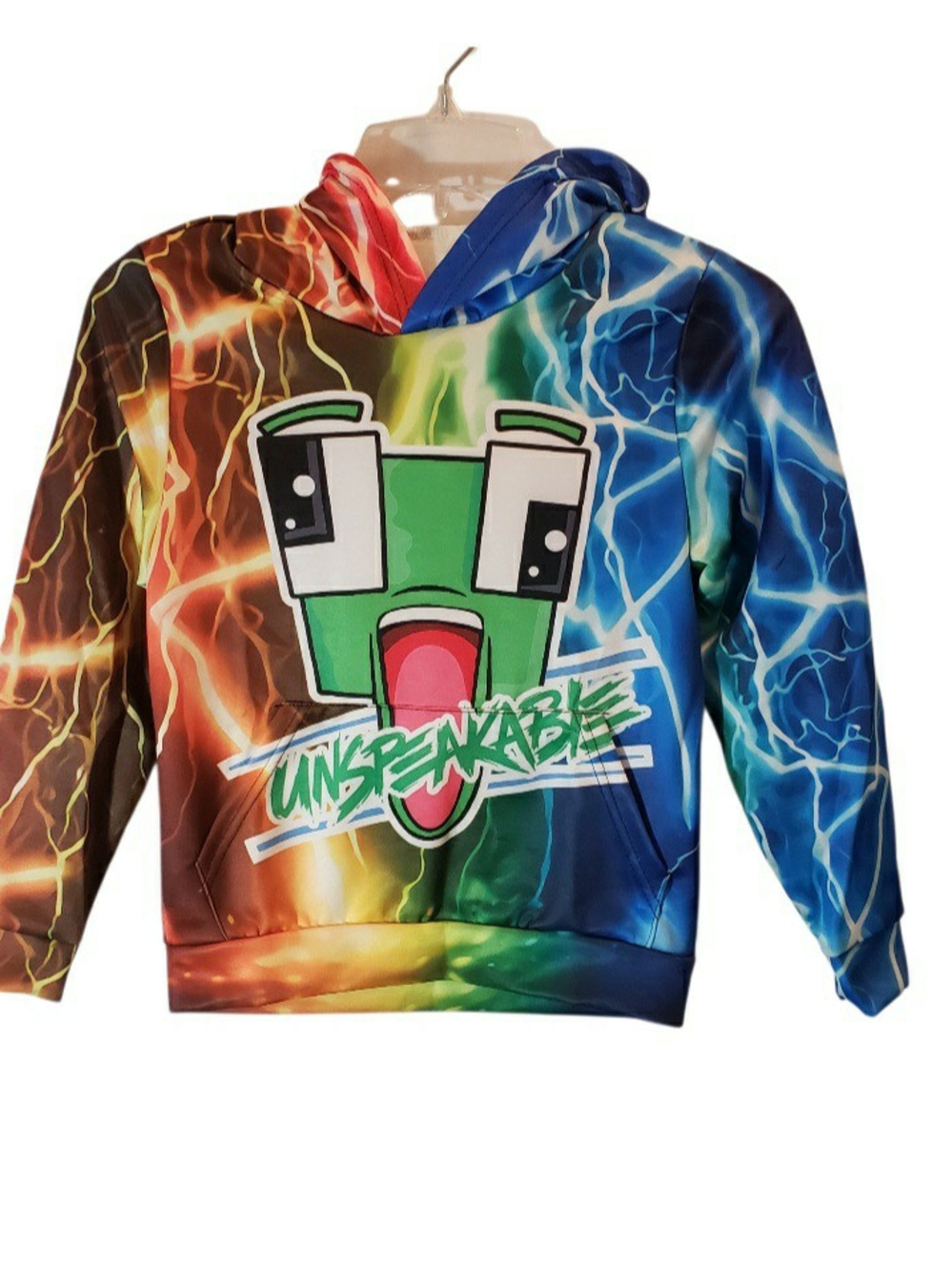 Unspeakable brand hoodie with a vibrant 3D graphic print with fire and light.